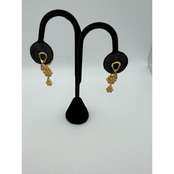 Monet Drop Flowers Clip Back Earrings Rhinestone Faux Pearls - Picture 3 of 10